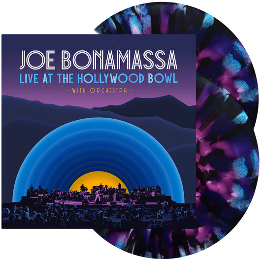 Vinyl record album cover for Joe Bonamassa’s ’Live at the Hollywood Bowl’ featuring a colorful design with the Hollywood Bowl stage silhouette.